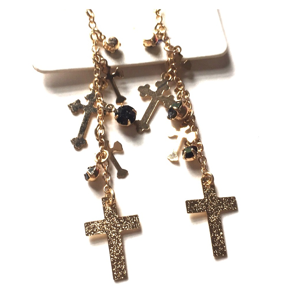 Gold and Black cross earring jesus earrings trendy